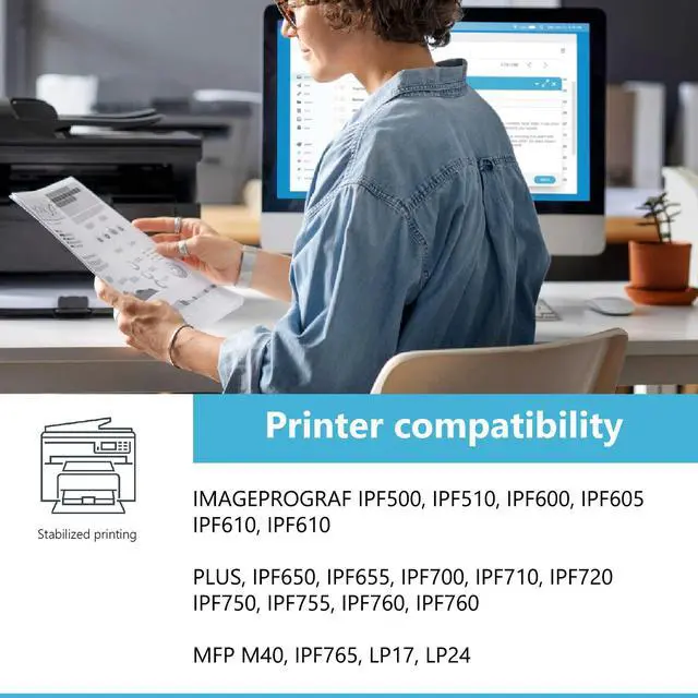 Alt view image 2 of 6 - PFI-102 5-Color Ink Tank (5PK, Matte Black/Black/Cyan/Magenta/Yellow) - Eaxi Compatible PFI-102MBK PFI-102BK PFI-102C PFI-102M PFI-102Y Replacement for Canon IPF500 IPF600 IPF605 IPF700 IPF710 Printer