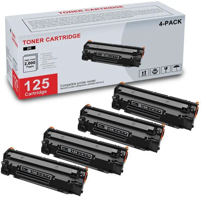 Main image of 4-Pack 125 3484B001 Black Toner Cartridge High Yield Compatible CRG125 125 Replacement for Canon CRG125 125 for ImageCLASS LBP6030w LBP6000 MF3010 Printer | Up to 2,000 Pages 1 Each