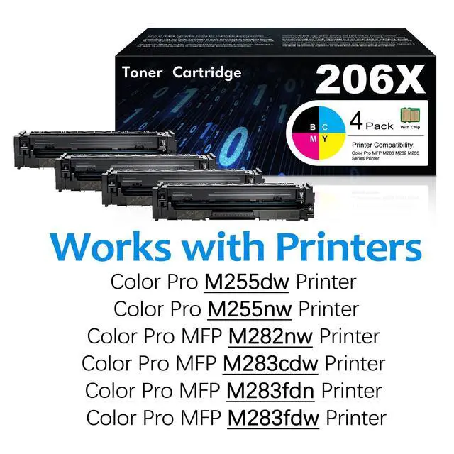 Alt view image 2 of 6 - 206X Toner Cartridges Replacement for HP 206X Toner Cartridges 4 Pack High Yield for Color Pro MFP M283fdw M282nw M283fdn Pro M255dw M255nw | W2110X W2111X W2112X W2113X