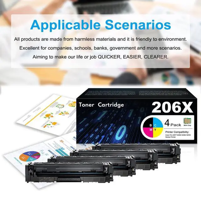 Alt view image 6 of 6 - 206X Toner Cartridges Replacement for HP 206X Toner Cartridges 4 Pack High Yield for Color Pro MFP M283fdw M282nw M283fdn Pro M255dw M255nw | W2110X W2111X W2112X W2113X