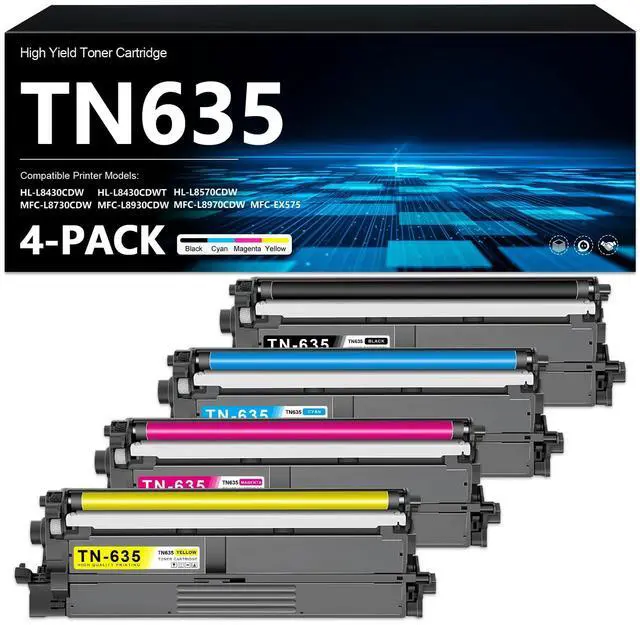 Main image of TN635 Toner Cartridge Replacement for Brother TN635 TN-635 Toner TN635XL Compatible with HL-L8430CDW HL-L8430CDWT MFC-L8730CDW MFC-L8930CDW MFC-L8970CDW MFC-EX575 4-Pack (Black/Cyan/Yellow/Magenta)