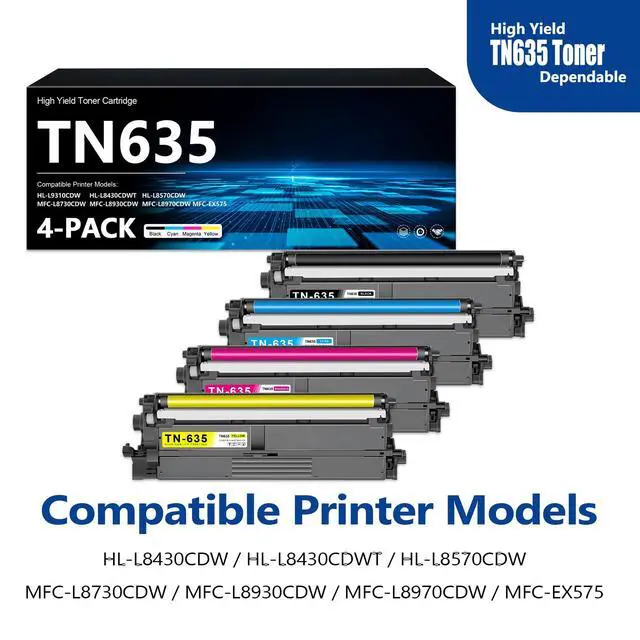 Alt view image 2 of 7 - TN635 Toner Cartridge Replacement for Brother TN635 TN-635 Toner TN635XL Compatible with HL-L8430CDW HL-L8430CDWT MFC-L8730CDW MFC-L8930CDW MFC-L8970CDW MFC-EX575 4-Pack (Black/Cyan/Yellow/Magenta)