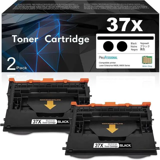 Main image of 37X Toner Cartridge CF237X High Yield 2-Pack: Works with Laser Enterprise M607, M608, M609 Series; MFP M631, M632, M633 Series Printer Replacement for 37X Black Toner Cartridge 37A 37Y (with Chip)