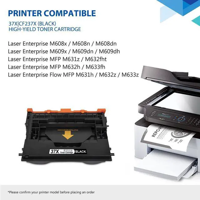 Alt view image 2 of 7 - 37X Toner Cartridge CF237X High Yield 2-Pack: Works with Laser Enterprise M607, M608, M609 Series; MFP M631, M632, M633 Series Printer Replacement for 37X Black Toner Cartridge 37A 37Y (with Chip)