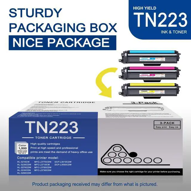 Alt view image 5 of 6 - 3 Pack TN223 C/M/Y Toner Cartridge High Yield Compatible TN223 Replacement for Brother MFC-L3770CDW L3710CW L3750CDW HL-3210CW 3270CDW 3290CDW DCP-L3510CDW L3550CDW Printer