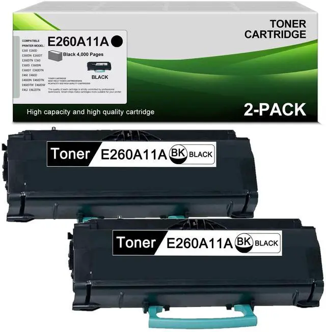 Main image of E260A11A Black Toner Cartridge (2Pack) Replacement for Lexmark E260A11A Toner Cartridge for E260, E360, E460, E462 Printer