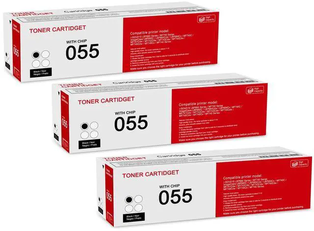Main image of 3 Pack 055 3016C001 Black Toner Cartridge: Compatible CRG-055 Replacement for Canon i-SENSYS LBP660 MF740 Series ImageClass LBP660C LBP664Cdw LBP664Cx MF740C MF741Cdw MF743Cdw MF740 Series Printer