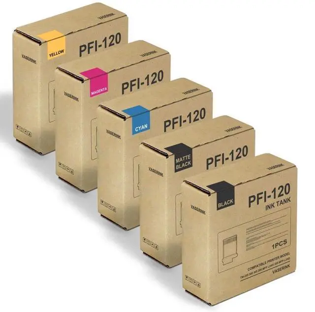 Main image of PFI-120 Ink Cartridges Set (5 Pack Black/Matte Black/Cyan/Magenta/Yellow) - VASRINK Compatible PFI-120BK PFI-120MBK PFI-120C PFI-120M PFI-120Y Ink Replacement for Canon TM-205 300 305 200 Printer