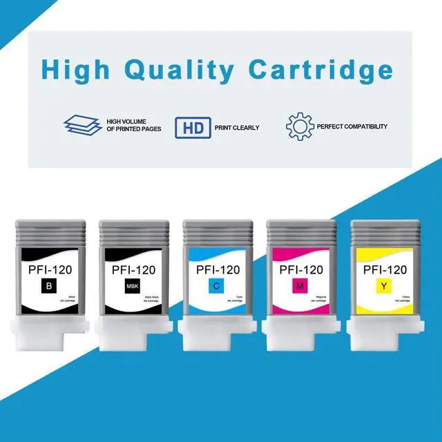Alt view image 5 of 6 - PFI-120 Ink Cartridges Set (5 Pack Black/Matte Black/Cyan/Magenta/Yellow) - VASRINK Compatible PFI-120BK PFI-120MBK PFI-120C PFI-120M PFI-120Y Ink Replacement for Canon TM-205 300 305 200 Printer
