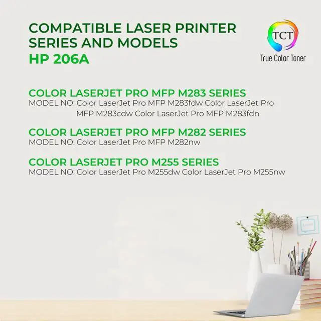 Alt view image 2 of 7 - 206A Toner Cartridge 4 Pack - Compatible Replacement for W2110A W2111A W2112A W2113A, Works with HP Color LaserJet Pro M255dw M282 283fdw Printers (Black Cyan Magenta Yellow)
