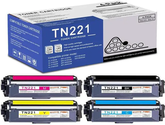 Main image of 4 Pack TN221 BK/C/M/Y Toner Cartridge High Yield Compatible Replacement for Brother HL-3140CW 3150CDN 3170CDW MFC-9130CW 9140CDN 9340CDW DCP-9015CDW 9020CDN Printer