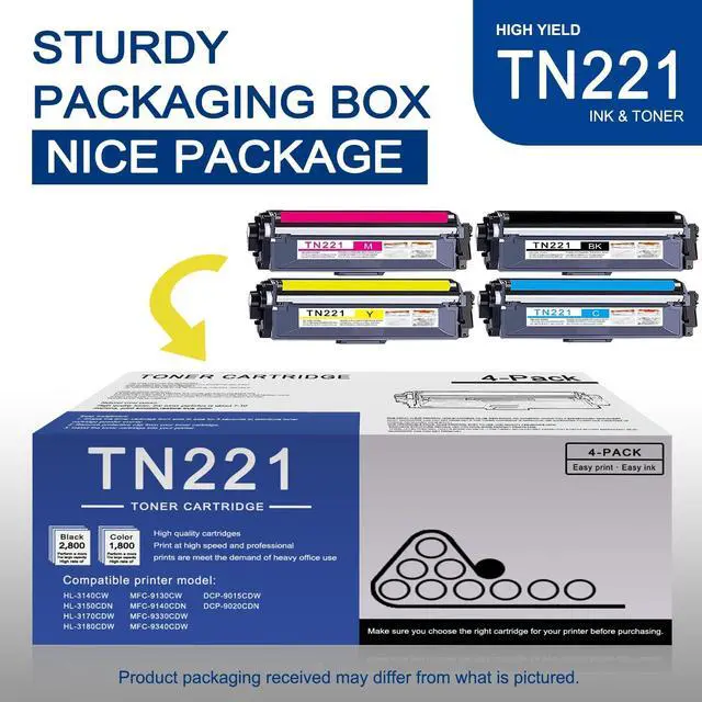 Alt view image 5 of 6 - 4 Pack TN221 BK/C/M/Y Toner Cartridge High Yield Compatible Replacement for Brother HL-3140CW 3150CDN 3170CDW MFC-9130CW 9140CDN 9340CDW DCP-9015CDW 9020CDN Printer