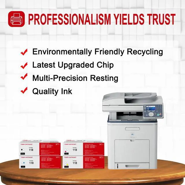 Alt view image 5 of 6 - 4 Pack 118 BK/C/M/Y Remanufactured Toner Cartridge: Compatible CRG 118 BK/C/M/Y Replacement for Canon Color imageCLASS MF8380Cdw LBP7210Cdn LBP7600C MF8580CDW MF726CDW Printer