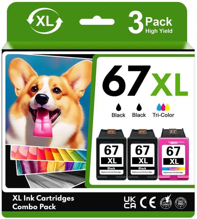 Main image of 67XL Ink Cartridge Black Color Combo Pack (3-Pack, 2Black/1Tricolor) Replacement for HP 67 67XL Ink Cartridge for Envy 6000e 6400e 6455e 6458e Deskjet 4255e 2855e 2723e 2734e 4100 Printer