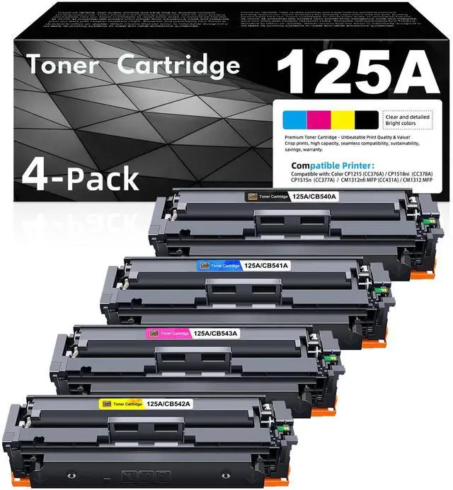 Main image of 125A Toner Cartridge 4 Pack | Toner Cartridge Replacement for HP 125A Compatible with HP Color CM1312 MFP CM1312nfi CP1515n CP1518ni CP1215 CP1515n Series | CB540A