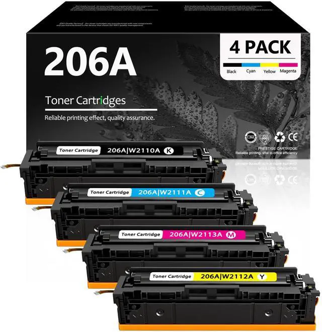 Main image of 206A Toner Cartridges 4 Pack (with chip): Replacement for HP 206A Toner Cartridges Set, Compatible with HP Color LaserJet Pro MFP M255, M282, M283 Series Printer Toner Cartridge (High-Yield, HP206A)
