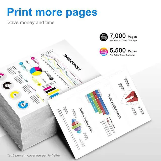 Alt view image 3 of 6 - 410X Toner Cartridges 5 Pack High Yield (with Chip) Compatible Replacement for HP 410A 410X for Color Laserjet Pro MFP M477fdw M477fdn M477fnw Pro M452dn M452nw M452dw Printer Toner (BCMY)