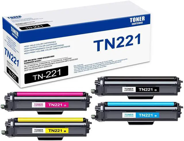 Main image of 4 Pack TN221 BK/C/M/Y Toner Cartridge, Compatible for Brother TN221 TN-221 Toner Replacement for HL-3140CW 3150CDN 3170CDW 3180CDW MFC-9130CW 9140CDN 9330CDW 9340CDW DCP-9015CDW 9020CDN Printer