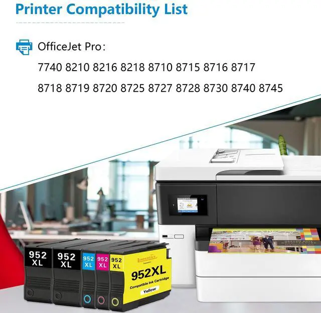 Alt view image 2 of 6 - 952XL High-Yield Ink Cartridges (5-Pack, 2Black/1Cyan/1Magenta/1Yellow) Compatible 952 952XL Ink Replacement for HP 952XL OfficeJet Pro 7740 8210 8216 8218 8710 8715 8716 8717 8719 8720 8725 Printer