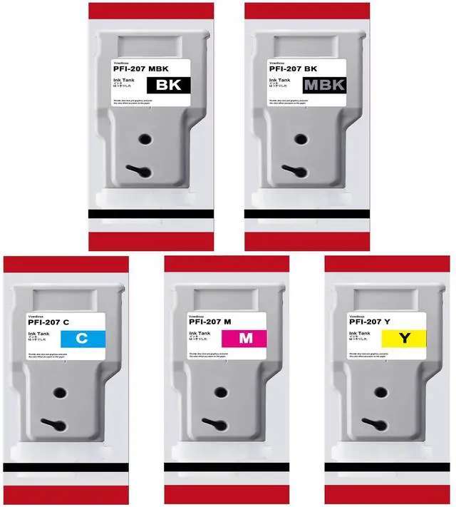 Main image of PFI-207 Full Color 300-ml Pigment Ink Tank Kit(5Pcs, Matte Black,Black Cyan Magenta Yellow) -Vowdica PFI-207MBK PFI-207BK PFI-207C PFI-207M PFI-207Y Replacement for Canon IPF 680 IPF 680 Printer