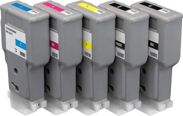 Alt view image 2 of 7 - PFI-207 Full Color 300-ml Pigment Ink Tank Kit(5Pcs, Matte Black,Black Cyan Magenta Yellow) -Vowdica PFI-207MBK PFI-207BK PFI-207C PFI-207M PFI-207Y Replacement for Canon IPF 680 IPF 680 Printer