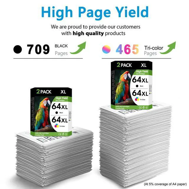 Alt view image 3 of 7 - 64XL Black and Tri-Color Ink Cartridges 2 Pack High Yield Replacement for HP 64 64XL, Compatible with HP Envy Photo 7855 7858 7155 7158 7900 7800 6255 6258 and Tango X Terra Printers