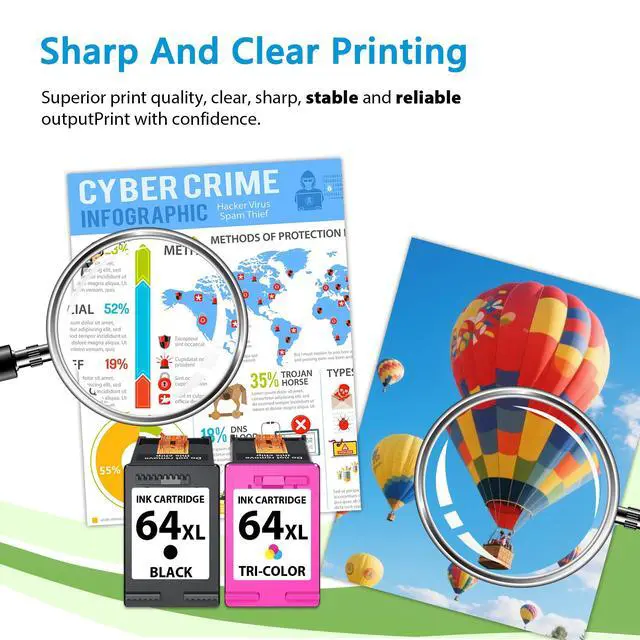 Alt view image 4 of 7 - 64XL Black and Tri-Color Ink Cartridges 2 Pack High Yield Replacement for HP 64 64XL, Compatible with HP Envy Photo 7855 7858 7155 7158 7900 7800 6255 6258 and Tango X Terra Printers