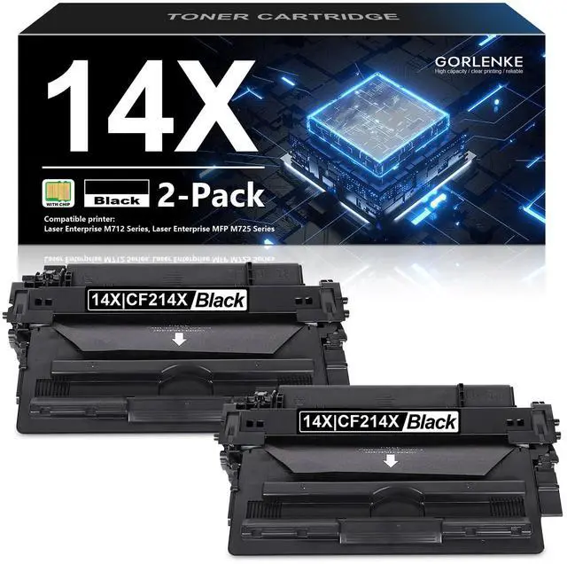 Main image of CF214X 14X High Yield Black Toner Cartridge 2 Pack with CHIP Replacement for HP 14X CF214X Toner Cartridge 14A CF214A for Laser Enterprise M712 Series Laser Enterprise MFP M725 Series Printer