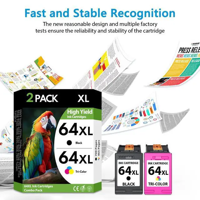 Alt view image 7 of 7 - 64XL Black and Tri-Color Ink Cartridges 2 Pack High Yield Replacement for HP 64 64XL, Compatible with HP Envy Photo 7855 7858 7155 7158 7900 7800 6255 6258 and Tango X Terra Printers