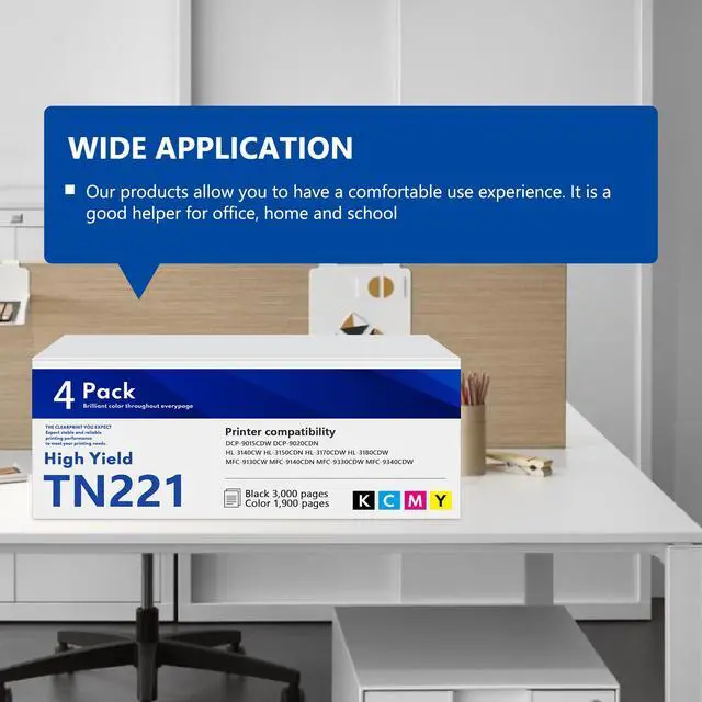 Alt view image 6 of 7 - TN-221 Toner Cartridges 4 Pack TN221BK TN221C TN221M TN221Y Replacement for Brother TN225 TN221 4-Color Toner Cartridge Set Works with MFC-9340CDW MFC-9130CW HL-3170CDW HL-3140CW Printer