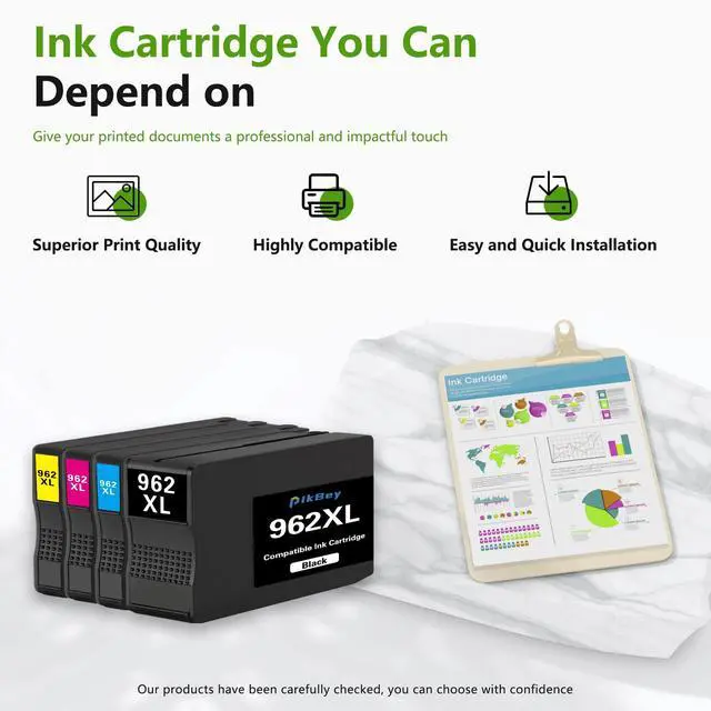 Alt view image 6 of 6 - 962XL Ink Cartridges Combo Pack High-Yield Replacement for HP hp962 962 XL Black, Cyan, Magenta, Yellow Ink Cartridges Work for OfficeJet Pro 9010 9015 9020 9018 9015e 9018e 9025e (4Pack)
