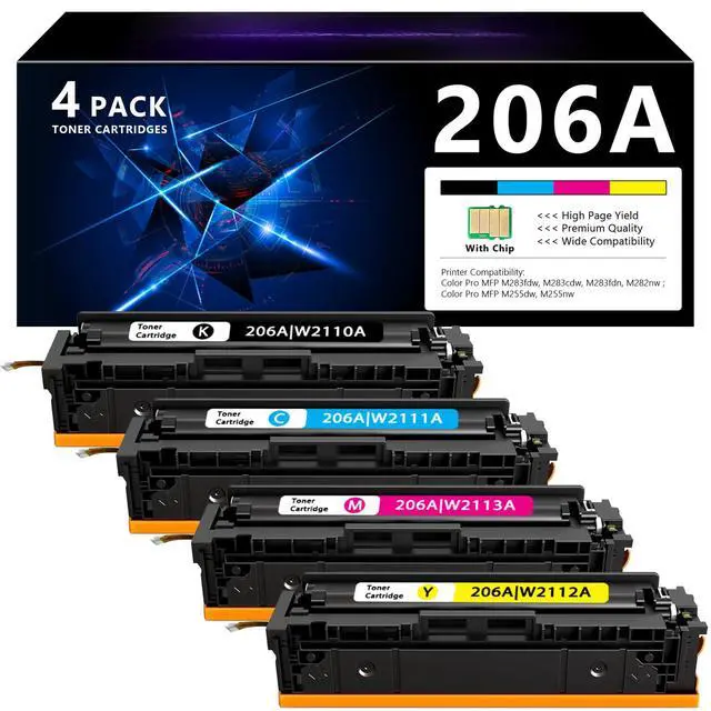 Main image of 206A Toner Cartridges 4 Pack Set:M283fdw M283cdw Replacement for HP 206A 206X for Color Laserjet Pro MFP M283fdw M283cdw M283fdn M282nw Pro M255dw M255nw Printer Ink W2110A W2110X (B/C/Y/M)