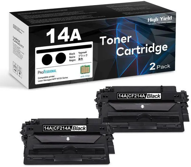Main image of 14A Black Toner Cartridge 2-Pack with Chip: Replacement for HP 14A Toner Cartridge CF214A 14X CF214X Works with Laser Enterprise M712 M712n M712xh M712dn M725 M725x M725f M725z M725dn Series Printer