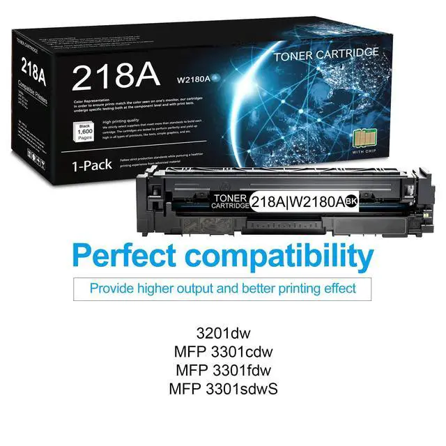 Alt view image 2 of 7 - 1 Pack 218A Black Toner Cartridge (with Chip) | Replacement for HP 218A Work with 3201dw MFP 3301cdw MFP 3301fdw MFP 3301sdw | W2180A