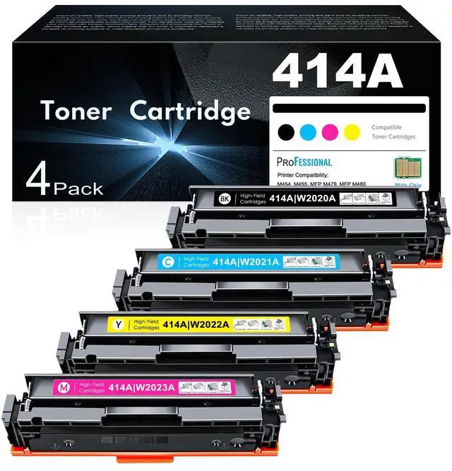 Main image of 414A Toner Cartridges 4 Pack High Yield Replacement for HP 414A 414X to Use with HP Color Pro MFP M479fdw, M479fdn, M454dw, M454dn Series (with Chip -BK/C/Y/M), Black, Cyan, Yellow, Magenta