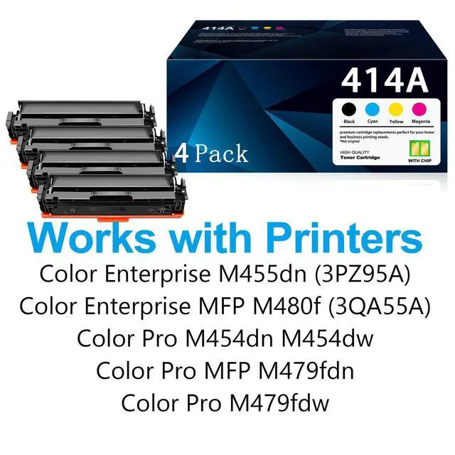 Alt view image 2 of 6 - 414A Toner Cartridges Replacement for HP 414A Toner Cartridges 4 Pack | M479fdw M479fdn M454dw M454dn M479dw M455dn Enterprise M455dn M480f Printer W2020A W2021A W2022A W2023A 414A (with Chip)