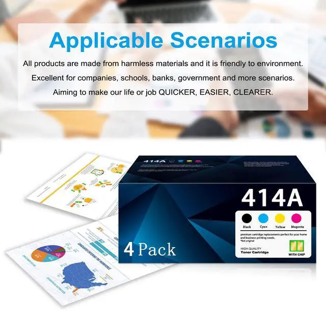 Alt view image 6 of 6 - 414A Toner Cartridges Replacement for HP 414A Toner Cartridges 4 Pack | M479fdw M479fdn M454dw M454dn M479dw M455dn Enterprise M455dn M480f Printer W2020A W2021A W2022A W2023A 414A (with Chip)