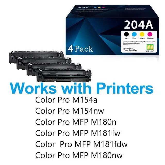 Alt view image 2 of 6 - 204A Toner Cartridge (with Chip) Compatible for HP 204A Toner Cartridges 4 Pack for Color Pro MFP M180nw M180n M154nw M154a MFP M181fw Printer CF510A CF511A CF512A CF513A (4-Pack, B/C/Y/M)