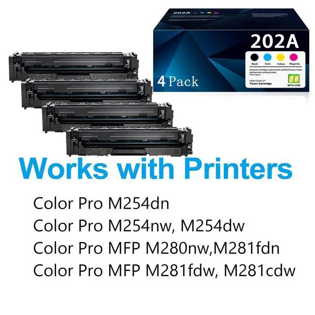Alt view image 2 of 6 - 202A Toner Cartridge Set Replacement for 202A Toner Cartridges Work for Color Pro M254dw MFP M281cdw M281fdw M281fdn M281 M254 Series 202A CF500A CF501A CF502A CF503A (4 Pack-BK/C/M/Y)