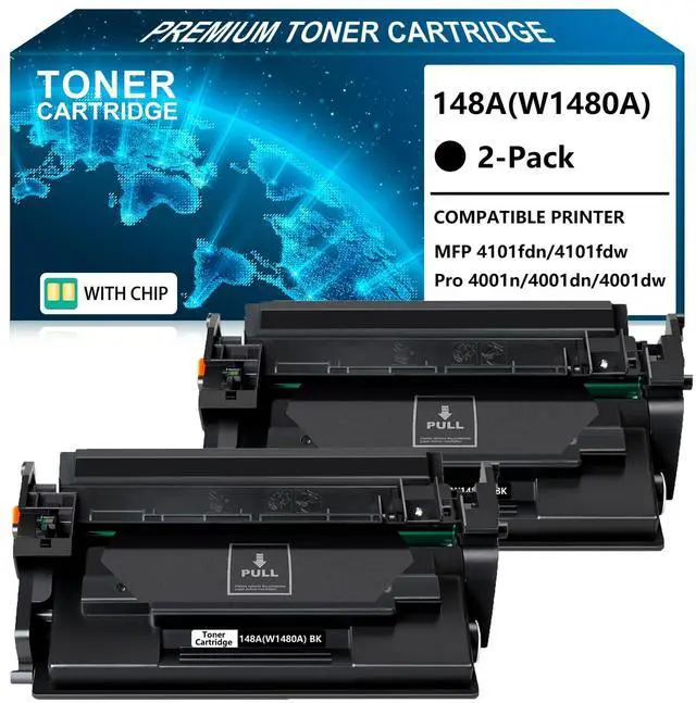 Main image of 148A Toner Cartridge Black 2-Pack (with Chip) Compatible Replacement for HP 148A W1480A 148X W1480X for Pro 4001dw 4001dn 4001n, MFP 4101fdw 4101fdn Printer Ink
