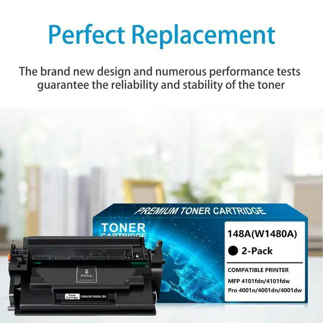 Alt view image 6 of 7 - 148A Toner Cartridge Black 2-Pack (with Chip) Compatible Replacement for HP 148A W1480A 148X W1480X for Pro 4001dw 4001dn 4001n, MFP 4101fdw 4101fdn Printer Ink