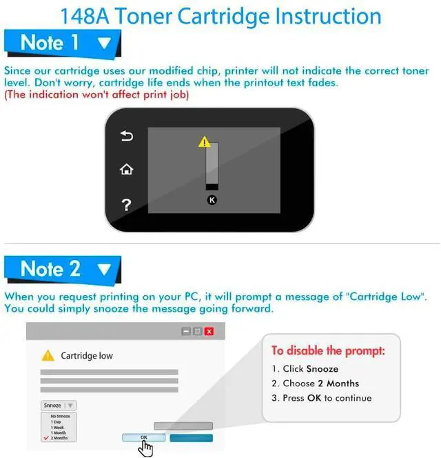 Alt view image 7 of 7 - 148A Toner Cartridge Black 2-Pack (with Chip) Compatible Replacement for HP 148A W1480A 148X W1480X for Pro 4001dw 4001dn 4001n, MFP 4101fdw 4101fdn Printer Ink
