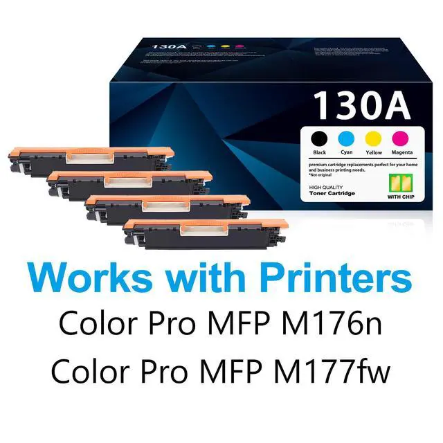 Alt view image 2 of 6 - 130A Toner Cartridge Remanufactured with Chip Replacement for HP 130A CF350A CF351A CF352A CF353A for Pro Color Pro MFP M176n M176, M177fw M177 Series Printer (B/C/M/Y, 4-Pack)