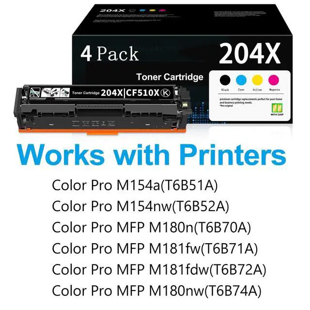 Alt view image 2 of 6 - 204X Toner High Yield Cartridges 4 Pack Replacement for HP 204X 204A Toner Cartridge Color Pro MFP M180nw M180n M181fw M154a M154nw Printer (with Chip)