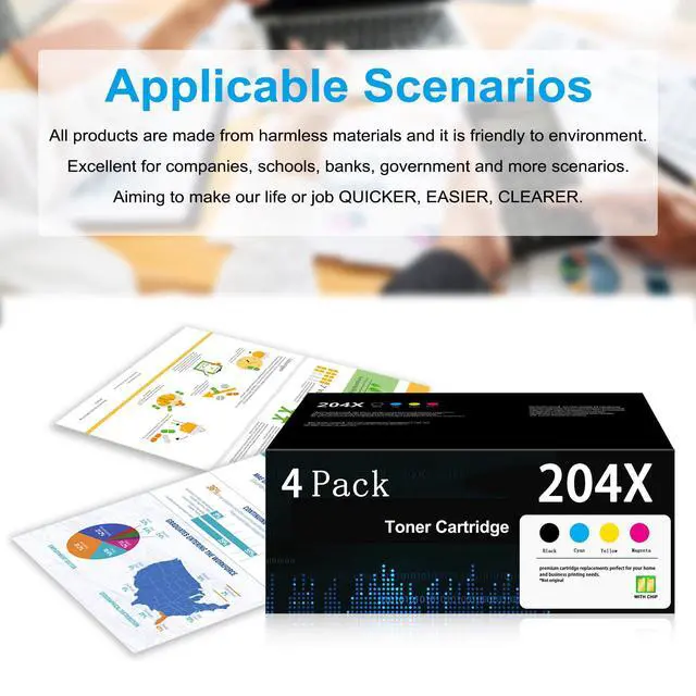 Alt view image 6 of 6 - 204X Toner High Yield Cartridges 4 Pack Replacement for HP 204X 204A Toner Cartridge Color Pro MFP M180nw M180n M181fw M154a M154nw Printer (with Chip)