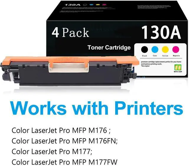 Alt view image 2 of 6 - 130A Toner Cartridge 4 Pack Replacement for HP 130A CF350A CF351A CF352A CF353A Remanufactured Color MFP M177FW M176N M177 M176 M176FN Printers (with Chip)