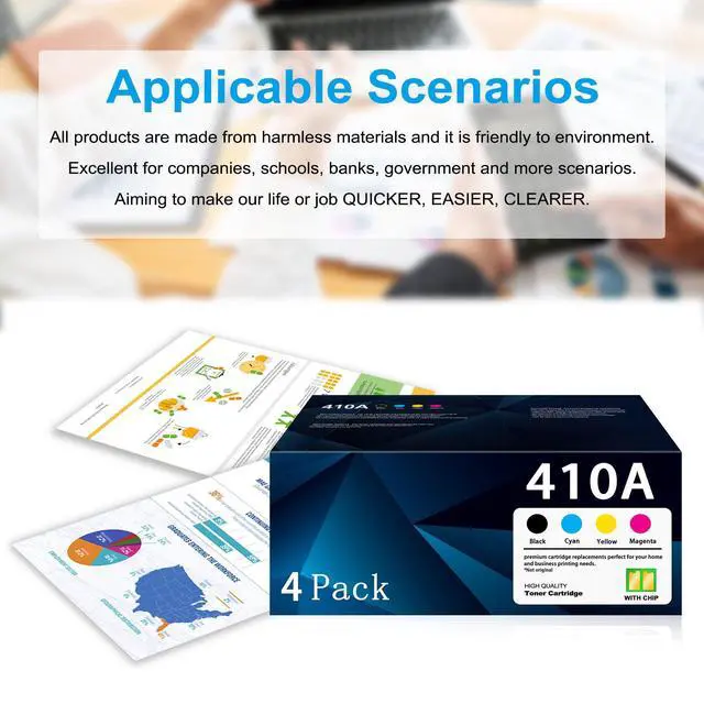 Alt view image 6 of 6 - 410A Toner Cartridges 4 Pack MFP M477fnw M477fdw M477fdn M452dn M452nw | Compatible with HP 410A Color LaserJet Pro M477fnw M452dn M452dw M377dw M477 M452 M377 Printer CF410A CF411A CF412A CF413A