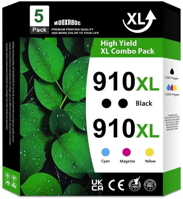 Main image of 910XL Ink Cartridges Combo Pack (5-Pack, 2Black/1Cyan/1Magenta/1Yellow) Replacement for HP 910XL 910 Ink Cartridges Combo Pack OfficeJet Pro 8025e 8015e 8022e 8028e 8025 8035 Printer