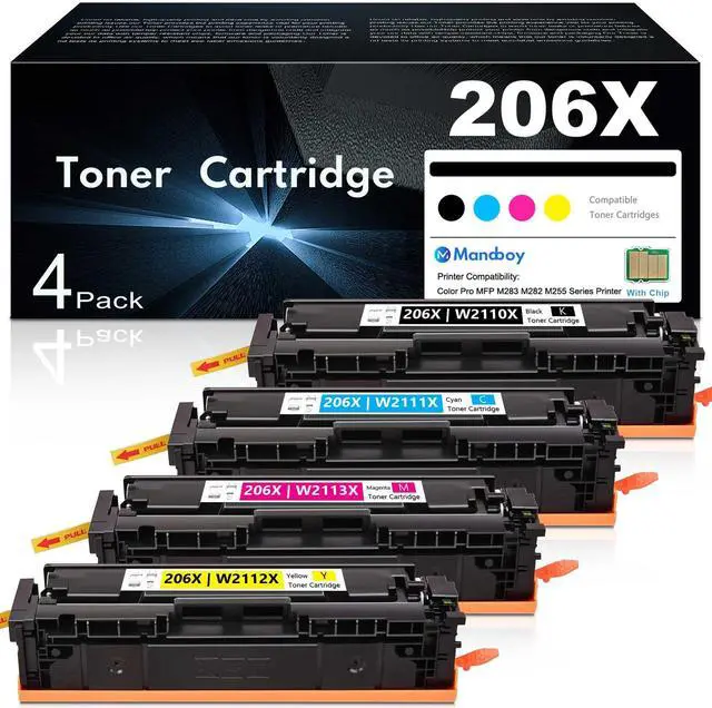 Main image of 206X Toner Cartridges 4 Pack High Yield with Chip Replacement for HP 206X Toner for Color MFP m283fdw M283cdw M283fdn M255nw M255dw M255dn M282nw Printer (BCMY)
