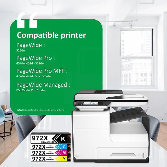 Alt view image 2 of 7 - 972X Ink Cartridges Combo Pack (Black, Cyan, Magenta, Yellow 4-Pack) Replacement for HP 972X 972A Work with PageWide Pro 452dn 452dw 477dn 477dw 552dw 577dw 577z Printer
